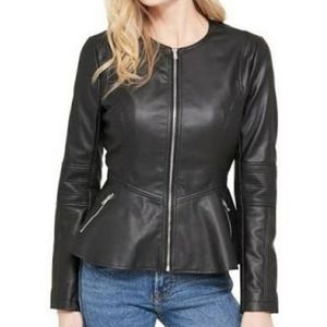 Faux leather peplum jacket